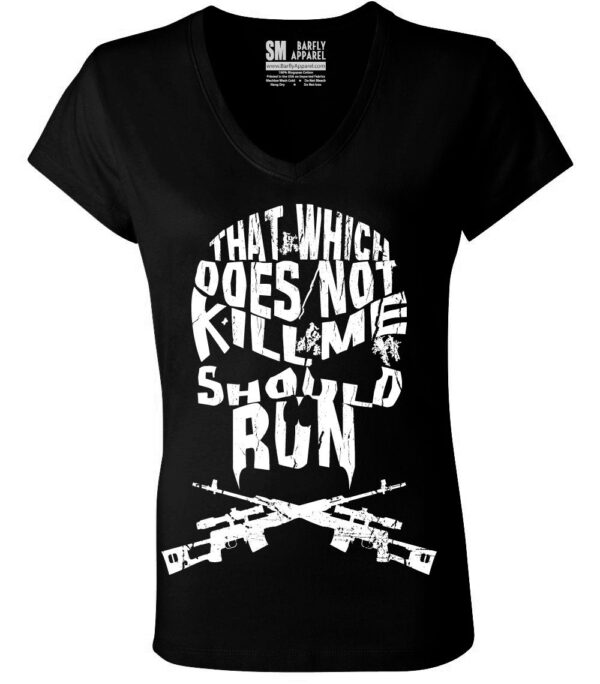 Barfly Apparel Women's "That Which Does not Kill Me" Deep V Neck Tee (Black)-0